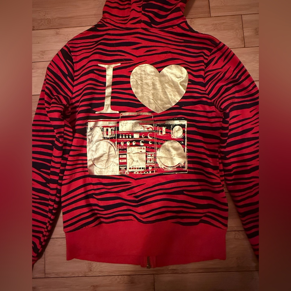 THE ABBEY DAWN EPIC RED STUDDED ZEBRA STEREO HOODIE. Rare. Iconic. Sz L. Emo - Picture 3 of 12